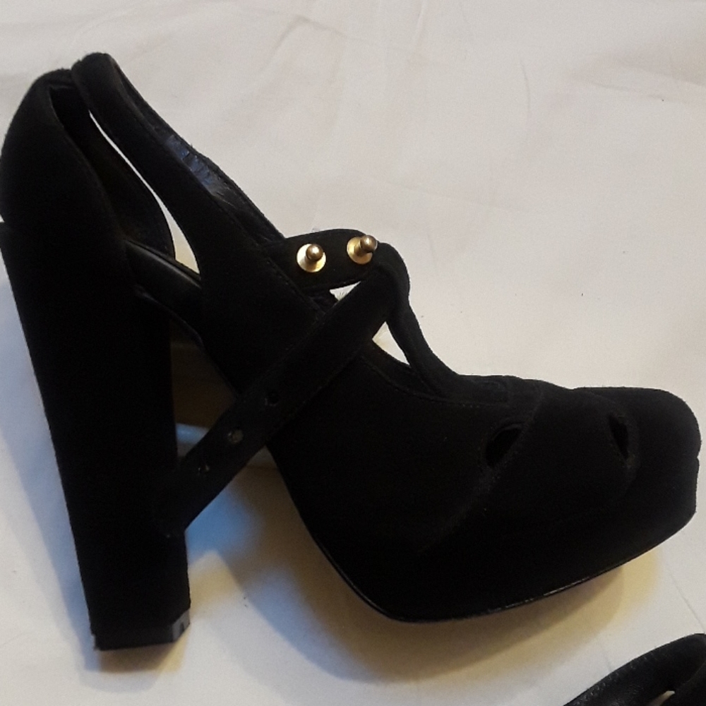 Cynthia Rowley black leather suede chunky platform